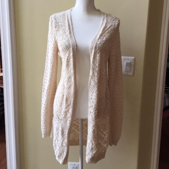 Diamond Cream Ivory Open Knit Long Open Cardigan - Picture 1 of 5